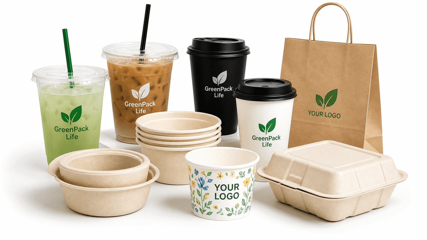 GreenPack Life cups, bowls, containers, and paper bags for DDP packaging quotes